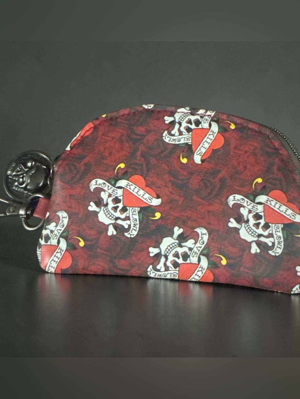 Ed Hardy Red Skull Coin Pouch with Key Clip